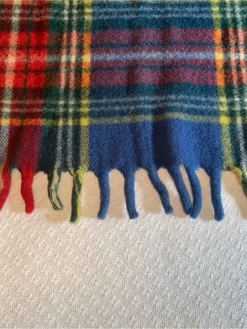 Vintage Ottawa Valley 100% Wool Blanket Red Plaid 56” x 62” Incl Fringe -AA17